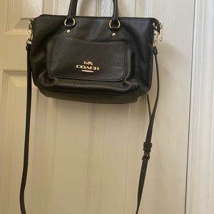 Small Coach leather shoulder bag.  Black pebble leather